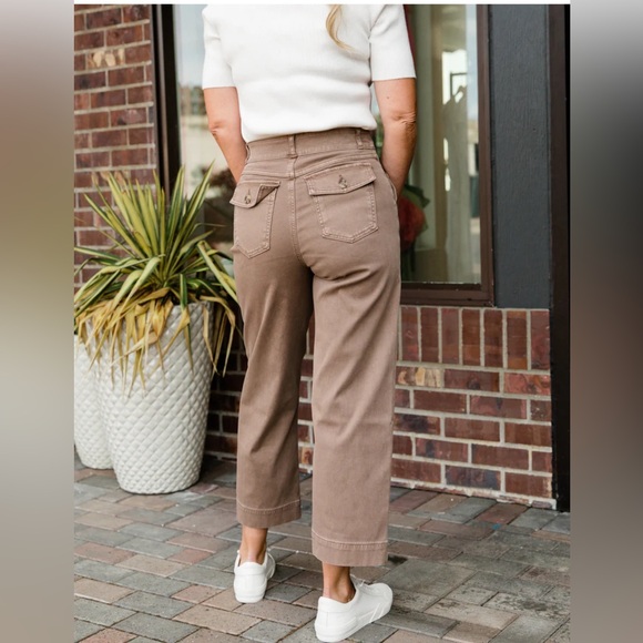 SPANX STRETCH TWILL CROPPED WIDE LEG PANT Size XS Light Cedar Color - Picture 2 of 13